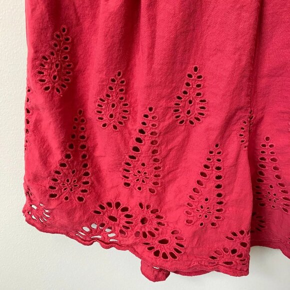 Blue Rain Women's Medium Sleeveless High Neck Boho Eyelet Scalloped Red Romper - Picture 7 of 11